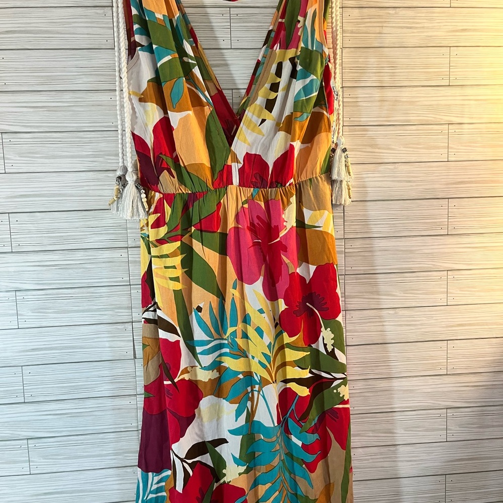 Spring Break Tropical Multicolor V-Neck Maxi Dress tassels